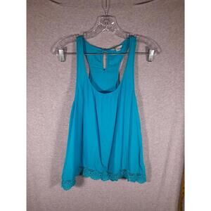 Volcom Lock‎ Down Tank Womens Small Blue Lace Trim Beach Surf Coastal Cowgirl